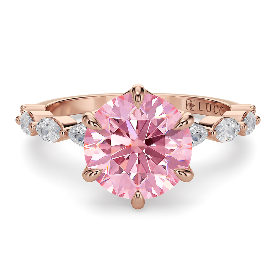 Load image into Gallery viewer, LUCCE Cluster Shared Prong Round Pink Diamond Engagement Ring with Petal Prongs in Gold or Platinum
