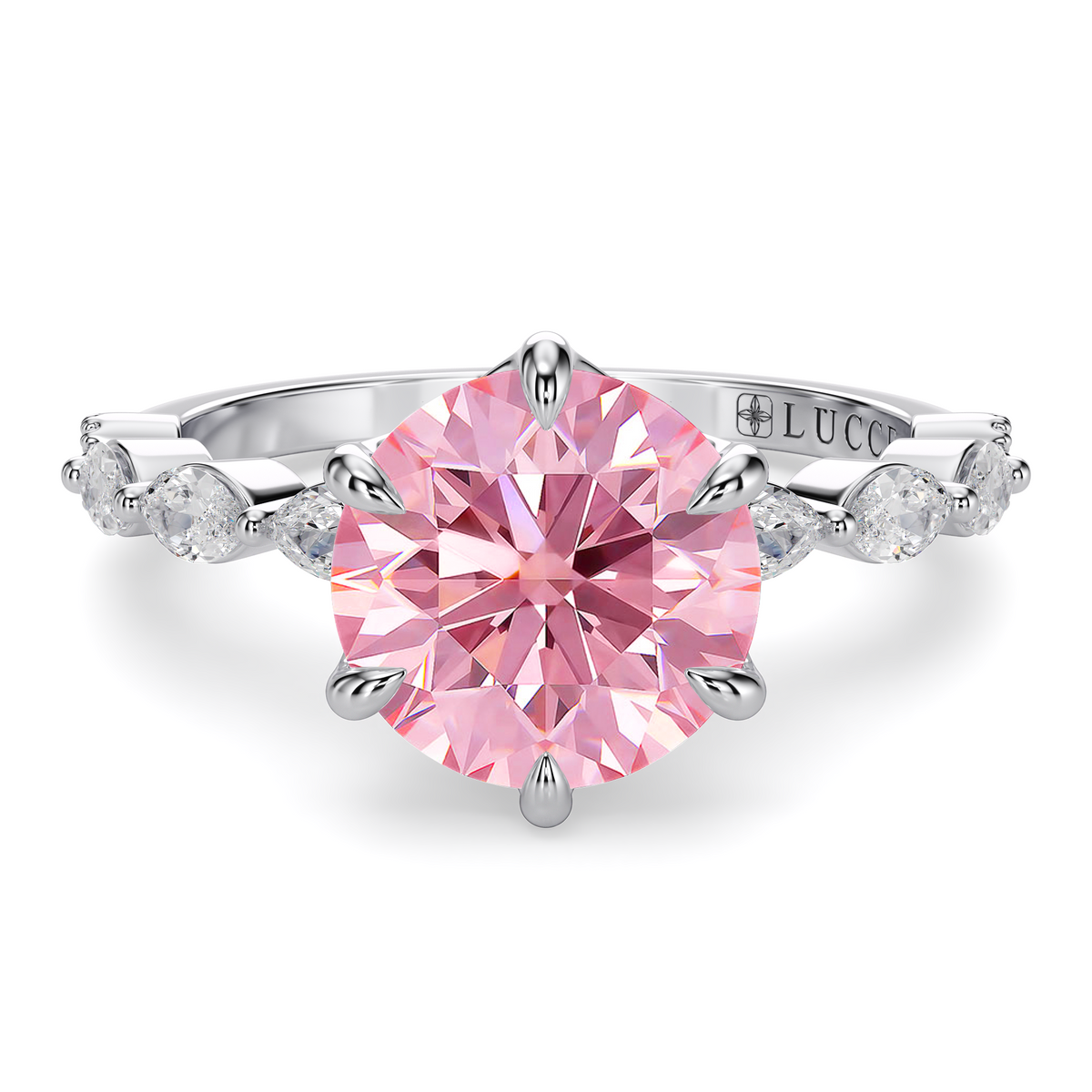 Load image into Gallery viewer, LUCCE Cluster Shared Prong Round Pink Diamond Engagement Ring with Petal Prongs in Gold or Platinum
