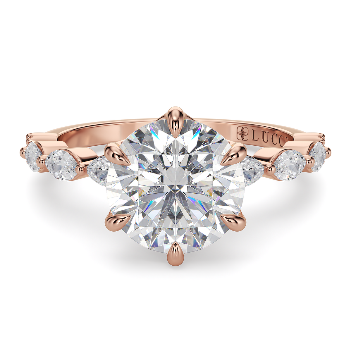 Load image into Gallery viewer, LUCCE Cluster Shared Prong Round Diamond Engagement Ring with Petal Prongs in Gold or Platinum
