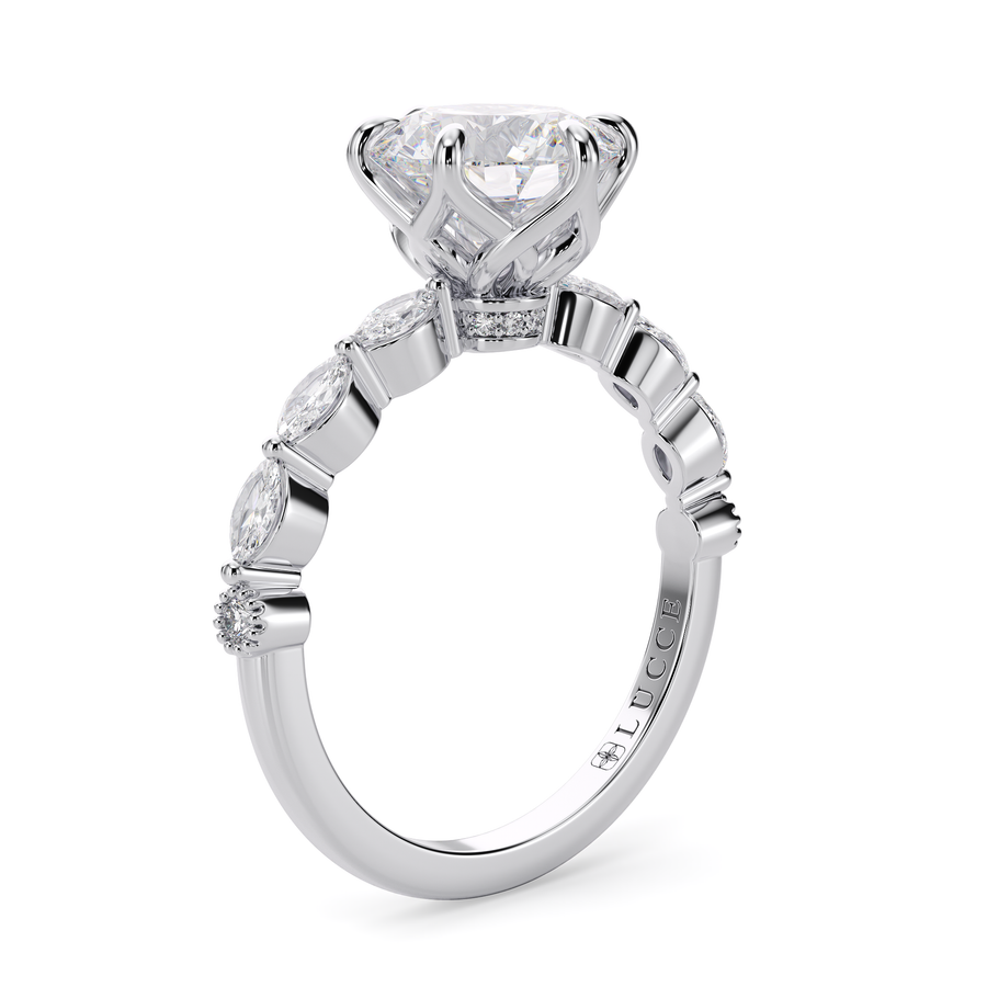 Load image into Gallery viewer, LUCCE Cluster Shared Prong Round Diamond Engagement Ring with Petal Prongs in Gold or Platinum
