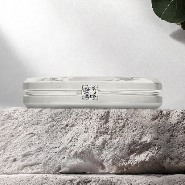 Lucce Philip Mi Brushed 4mm 0.08ct Natural Diamond 14K White Gold