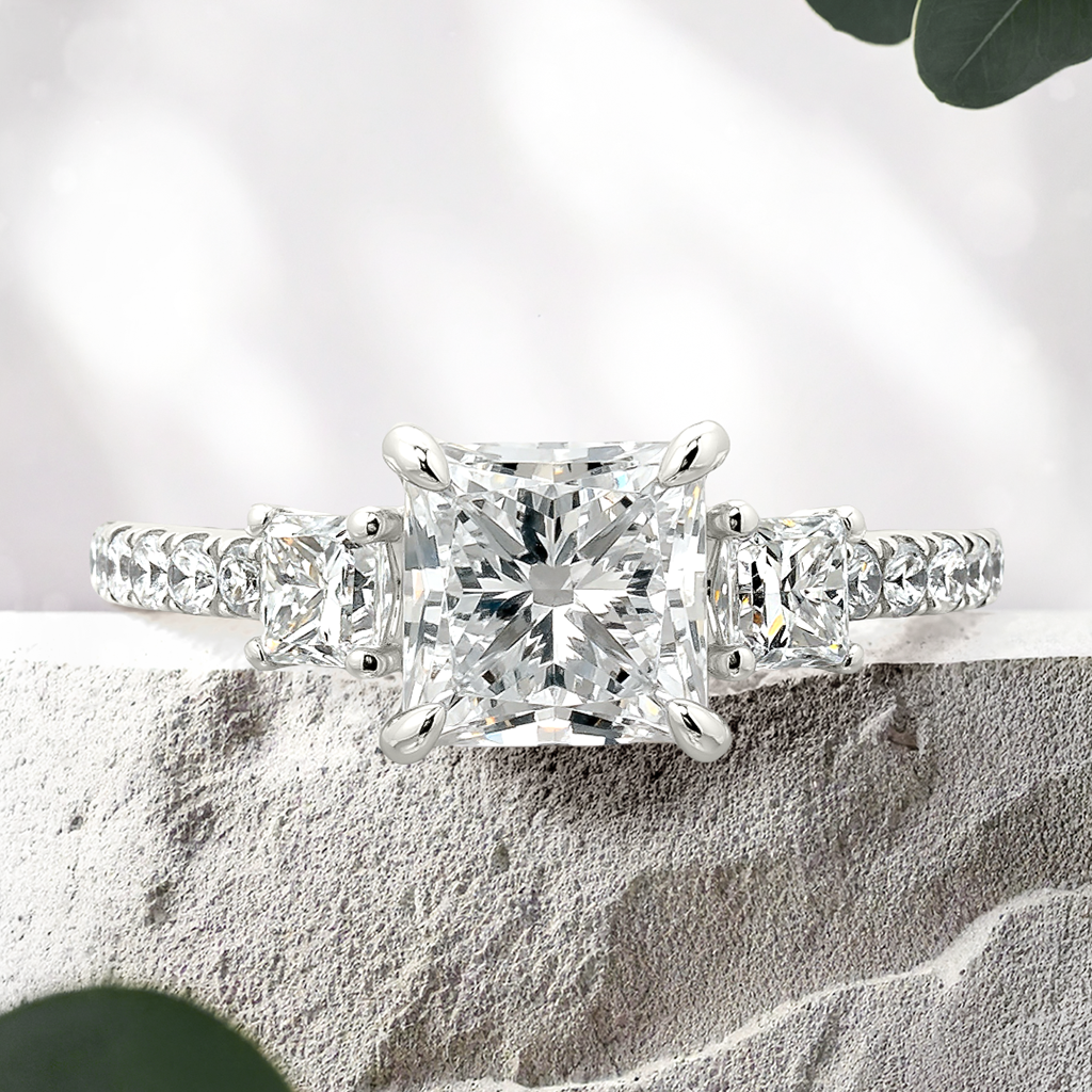 Lucce Sophia Pavé Princess Lab Diamond 1.32ct E VS1 Ex IGI 14K White Gold