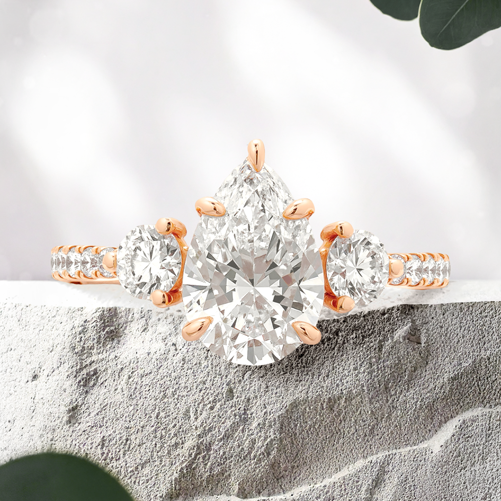 Lucce Siena Pavé Pear Lab Diamond 1.58ct D VS1 Ex IGI 18K Rose Gold