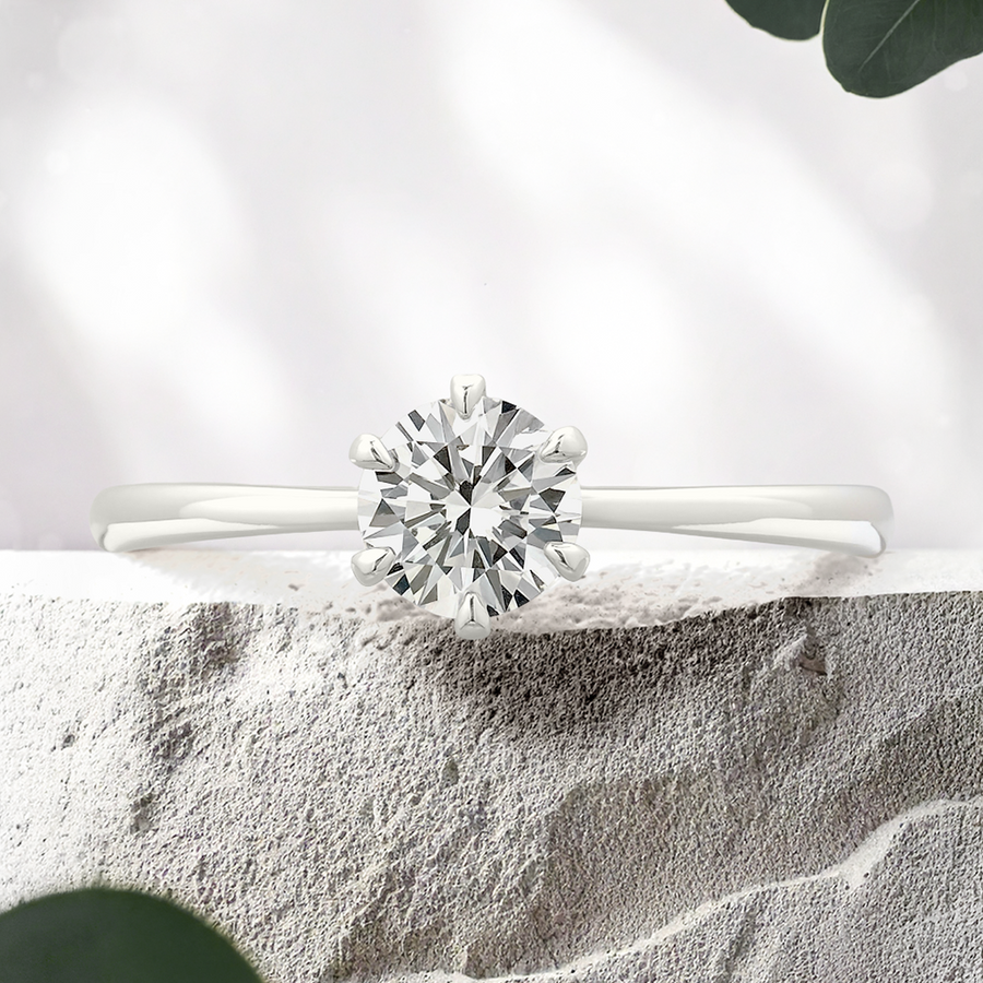 Load image into Gallery viewer, LUCCE ANGELA™ Round Natural Diamond 0.50ct G VS2 Ex GIA 18K White Gold/Platinum Prongs
