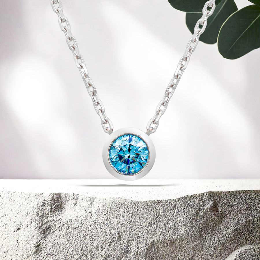 Load image into Gallery viewer, LUCCE CARLISLE™ Ocean Round Necklace Lab Diamond 0.40ct Fancy Vivid Blue VS1 Good IGI 14K White Gold
