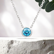 LUCCE CARLA™ Ocean Round Necklace Lab Diamond 0.40ct Fancy Vivid Blue VS1 Good IGI 14K White Gold