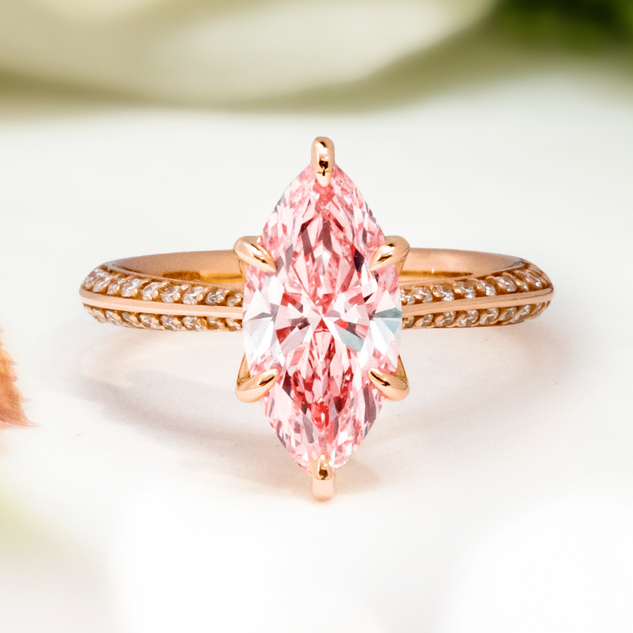 Load image into Gallery viewer, LUCCE ECUADORIAN™ Pavé Marquise ROSÉ™ Lab Diamond 2.10ct Fancy Intense Pink VS1 18K Rose Gold
