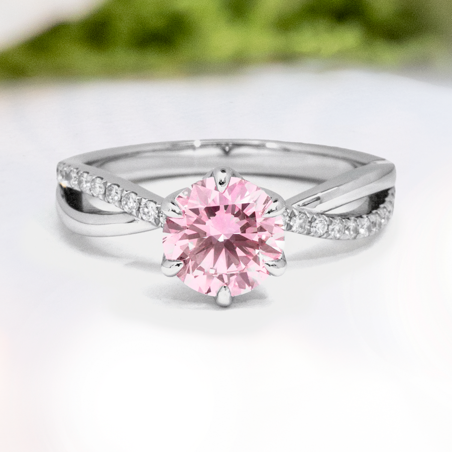 Load image into Gallery viewer, LUCCE FIORE™ Sei Round ROSÉ™ Pink Lab Diamond 1.18ct Fancy Vivid Pink IGI Platinum
