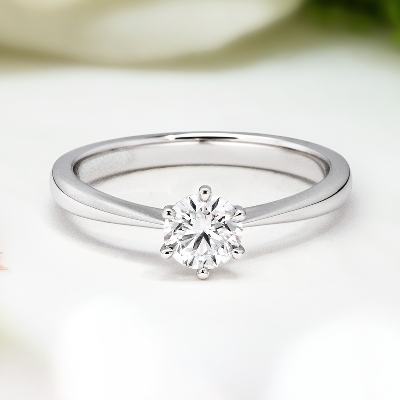 LUCCE ANGELA™ Round Natural Diamond 0.50ct G VS2 Ex GIA 18K White Gold and Platinum Prongs