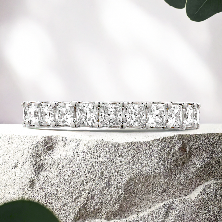 Load image into Gallery viewer, LUCCE RIVERA™ Princess Eternity 2.40ctw Celeste Moissanite 14K White Gold
