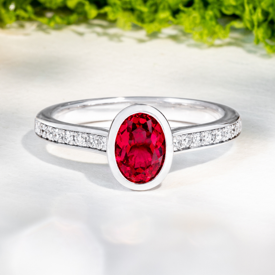 Load image into Gallery viewer, LUCCE CARLISLE™ Pavé Oval AURORA™ Red Ruby 1.00ct 14K White Gold
