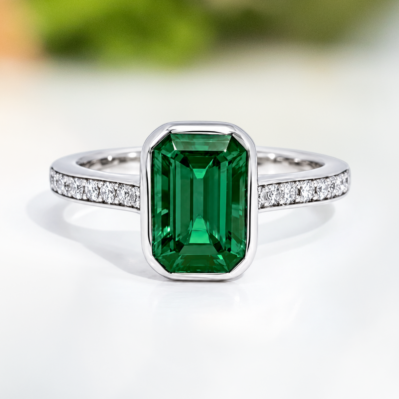 LUCCE CARLISLE™ Pavé  Emerald AURORA™ Green Emerald 1.50ct 14K White Gold