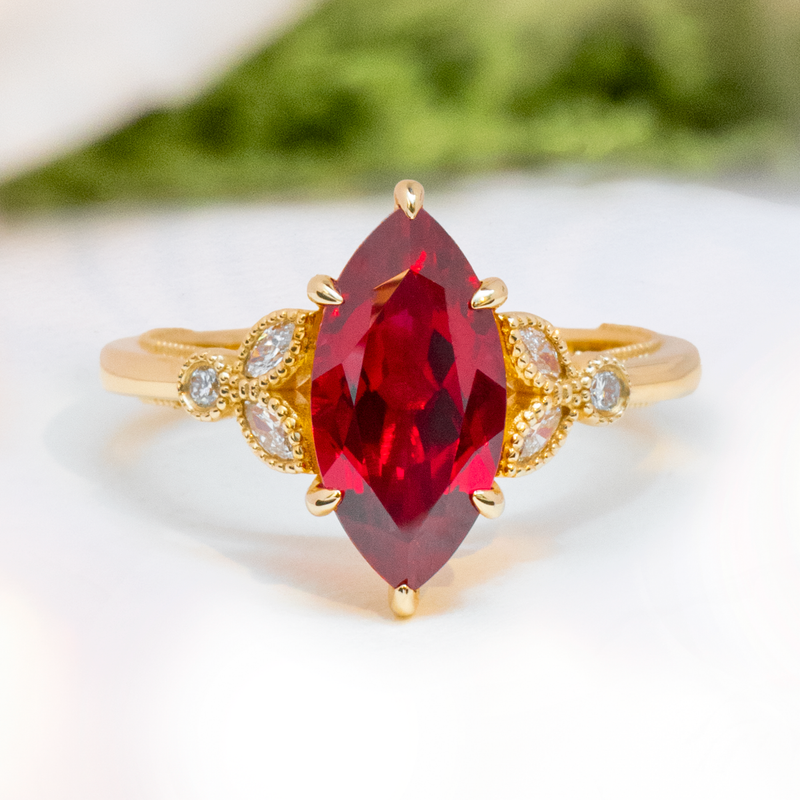 LUCCE STELLA™ Marquise AURORA™ Red Ruby 2.00ct 14K Yellow Gold