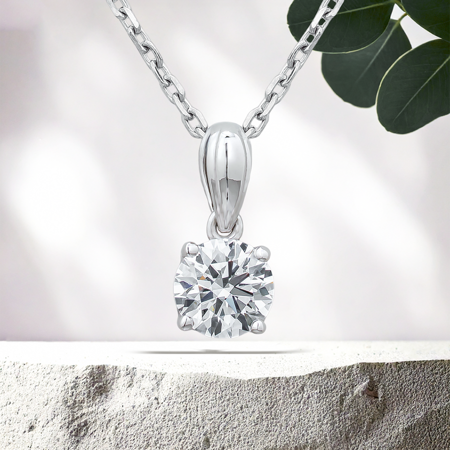 Load image into Gallery viewer, LUCCE KAELA™ Round Necklace Lab Diamond 1.05ctw (1.00ct D VS1 Id IGI Center Stone) 18K White Gold

