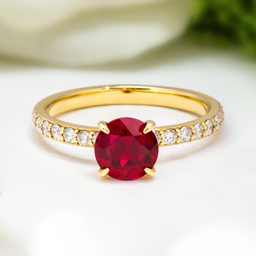 Load image into Gallery viewer, LUCCE CUSTOM™ Pave Round AURORA™ Red Ruby 1.00ct 18K Yellow Gold
