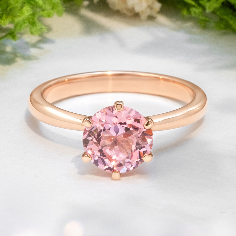 LUCCE ANGELA™ Round AURORA™ Pink Sapphire 1.50ct 14K Rose Gold