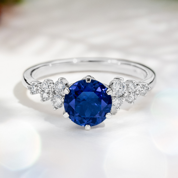 LUCCE ELLIA™ Round AURORA™ Blue Sapphire 1.00ct 14K White Gold