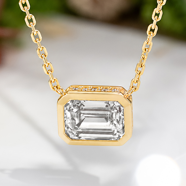 LUCCE CARLISLE™ Emerald Necklace Lab Diamond D VS1 2.02ct 14K Yellow Gold