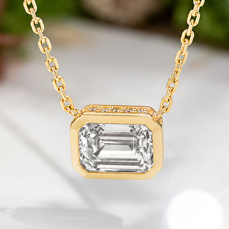 LUCCE CARLISLE™ Emerald Necklace Lab Diamond D VS1 2.02ct 14K Yellow Gold