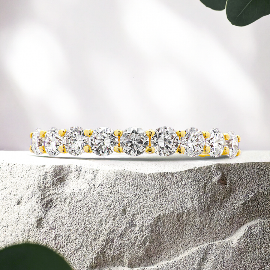Load image into Gallery viewer, LUCCE Half Eternity Trellis 9-Stone Round Diamond Wedding Ring in Gold or Platinum
