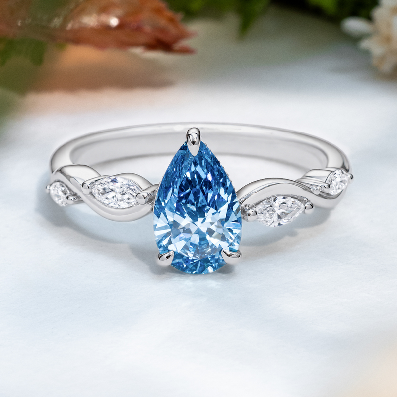 LUCCE CONSTANCE™ Viello OCEAN™ Blue Pear Lab Diamond 1.03ct Fancy Vivid Blue VS1 IGI 14K White Gold