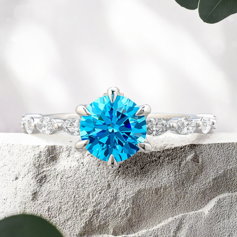 Lucce Paula Ocean Round Lab Diamond 1.25ct Fancy Vivid Blue VS1 Id IGI Platinum
