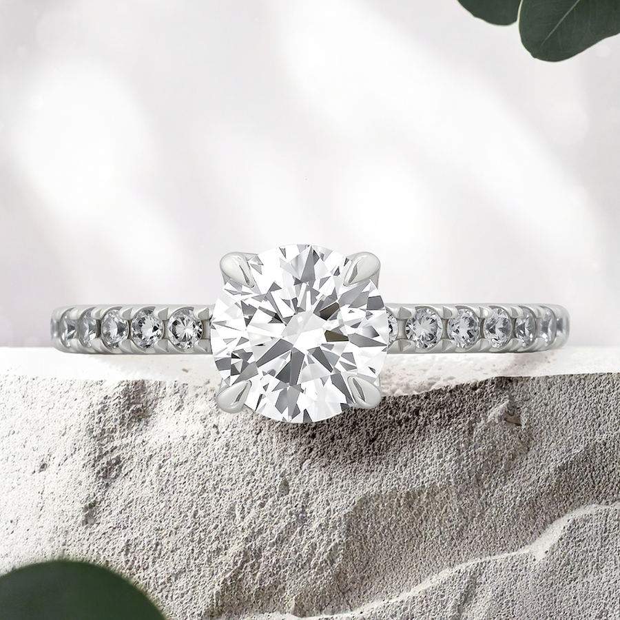 Load image into Gallery viewer, LUCCE LUCIA™ Pavé 4-Prong Round CELESTE™ Moissanite 1.00ct 14K White Gold
