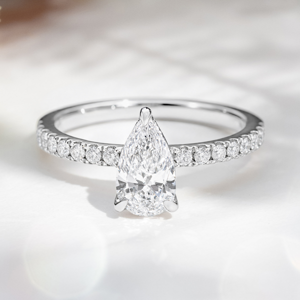 LUCCE LUCIA™ Halo Pavé Pear Natural Diamond 0.79ct D VS2 GIA Platinum