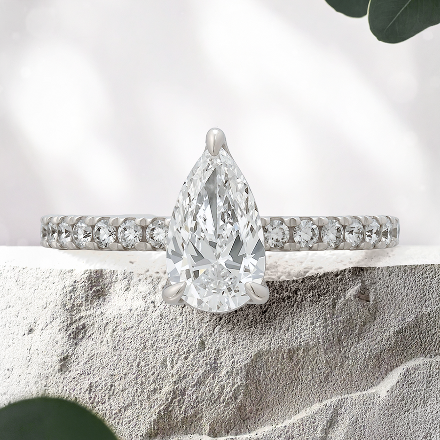 Load image into Gallery viewer, LUCCE LUCIA™ Halo Pavé Pear Natural Diamond 0.79ct D VS2 GIA Platinum
