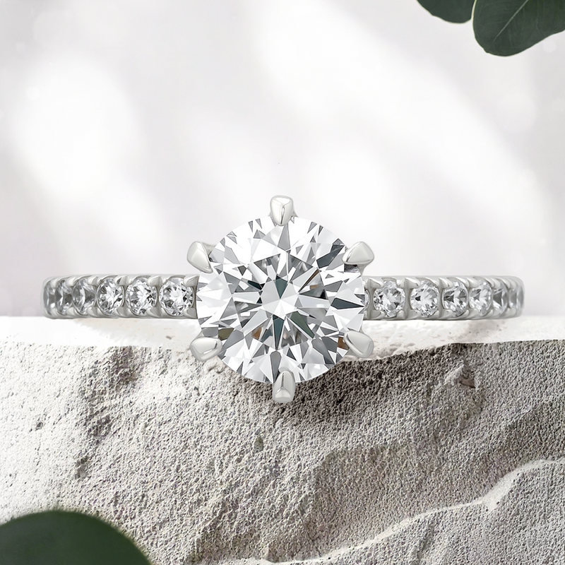 Lucce Lucia Pavé 6-Prong Lab Diamond Round 1.04ct D VVS2 Id IGI 18K White Gold