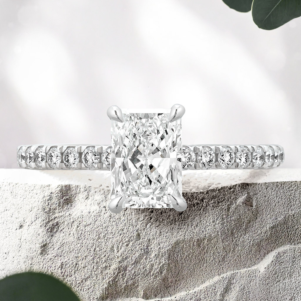 Lucce Verona Pavé Radiant Lab Diamond 1.02ct D VVS2 Ex IGI 14K White Gold