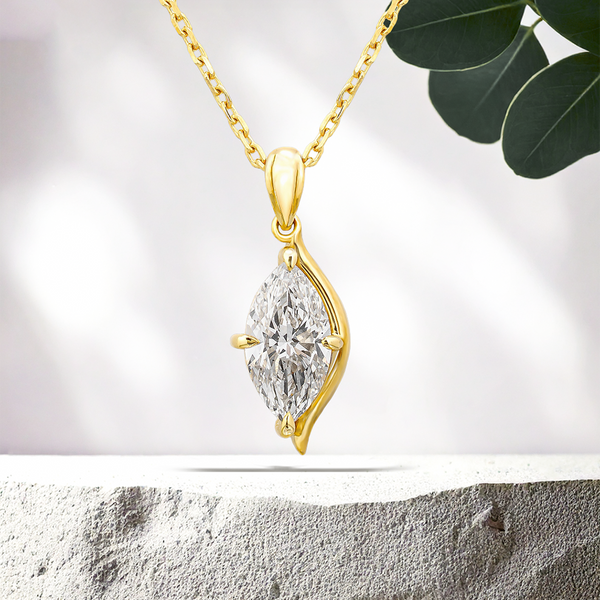 Lucce Constance Solitaire Marquise Necklace Lab Diamond 1.26CT E VVS2 Ex IGI 18K Yellow Gold