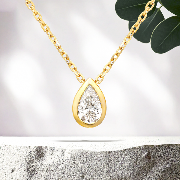 Lucce Carla Pear Necklace Lab Diamond 0.50ct D VVS2 Ex IGI 14K Yellow Gold