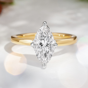 LUCCE CONSTANCE™ Solitaire Marquise 1.50ct Lab Diamond E VVS2 EX IGI 18K Yellow Gold and Platinum Prongs