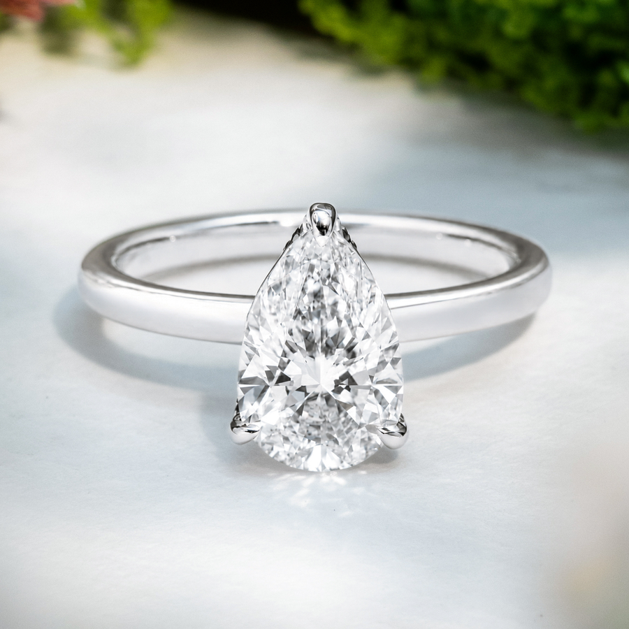 Load image into Gallery viewer, LUCCE CONSTANCE™ Solitaire Pear Lab Diamond 2.03ct E VS1 IGI 14K White Gold and Platinum Prongs
