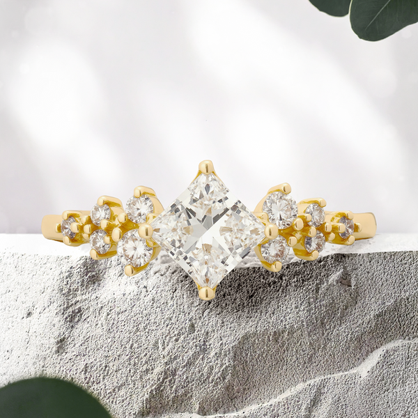 Lucce Ellia Princess 0.51ct Lab Diamond D VVS2 Ex IGI 14K Yellow Gold