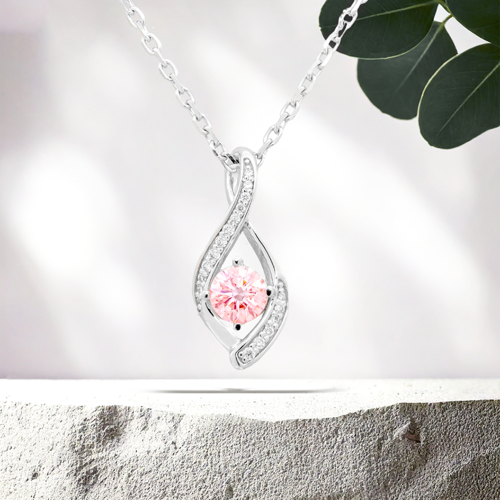 Lucce Fiore Infinity Round Rosé Necklace Lab Diamond 0.40CT Fancy Vivid Pink VS1 VG IGI Platinum