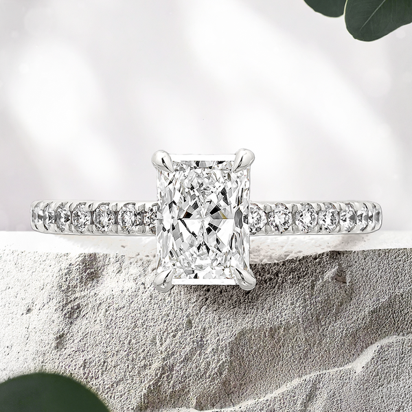 Lucce Verona Pave Radiant Natural Diamond 1.00ct H VS2 GIA 18K White Gold