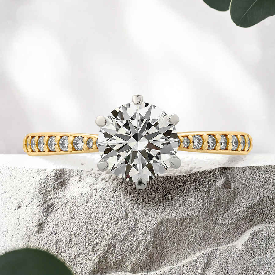 Load image into Gallery viewer, LUCCE ANGELA™ Pavé Round Lab Diamond 1.08ct D VVS2 Id IGI 14K Yellow Gold and Platinum Prongs
