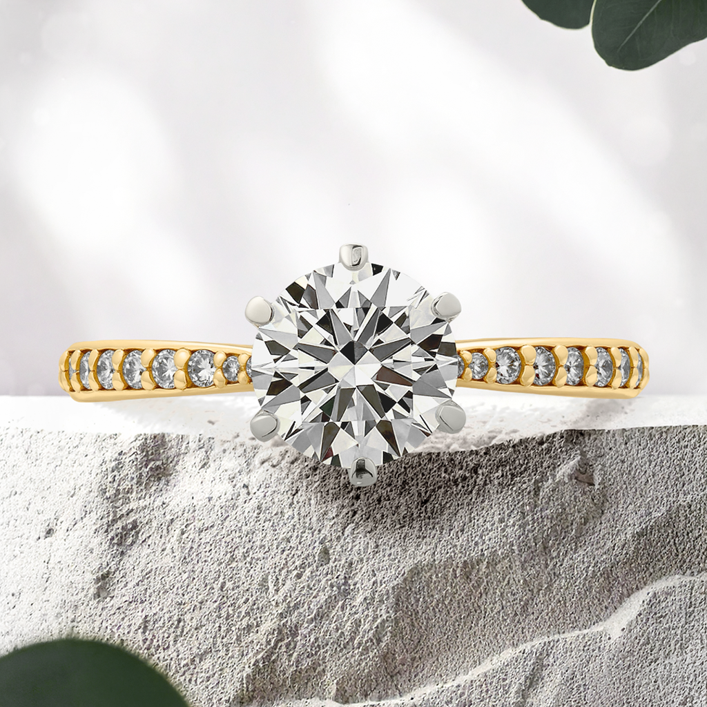 Lucce Angela Pavé Round Lab Diamond 1.03ct E VVS2 Id IGI 14K Yellow Gold and Platinum Prongs