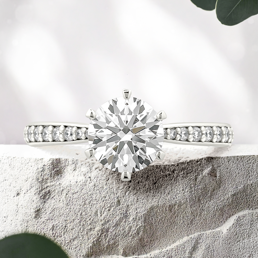 Lucce Angela Pavé Round Lab Diamond 1.01ct D VVS2 Id IGI 14K White Gold and Platinum Prongs