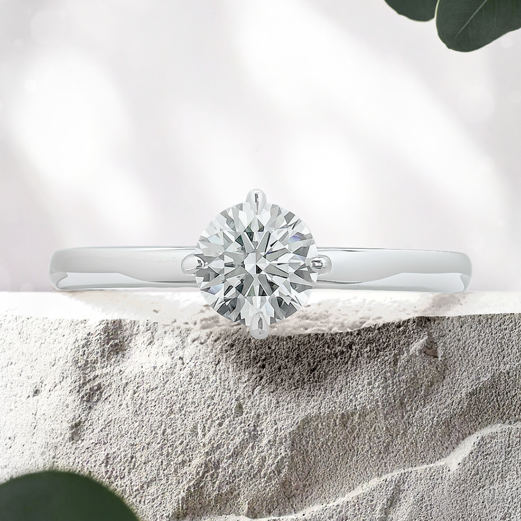 Lucce Constance Solitaire Round Lab Diamond 0.54ct D VVS2 Id IGI 14K White Gold and Platinum Prongs