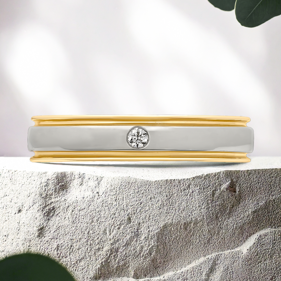 Load image into Gallery viewer, LUCCE NUFELLI™ Mi Polished 4mm 0.02ct Natural Diamond 14K Yellow and White Gold
