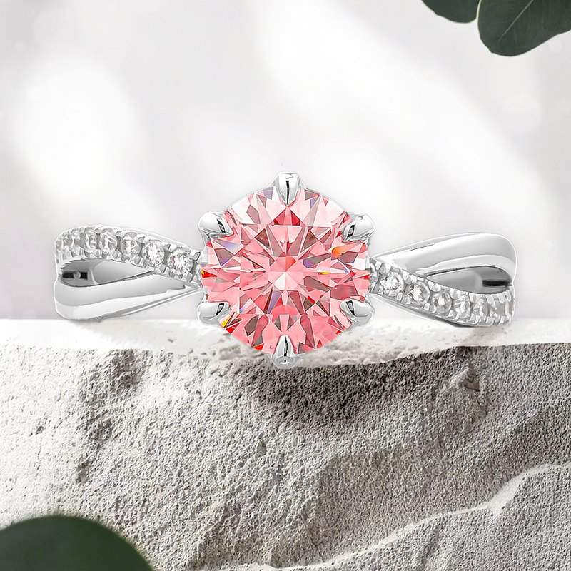 Lucce Fiore Sei Round Rosé Lab Diamond 1.08ct Fancy Intense Pink VS1 Id IGI Platinum