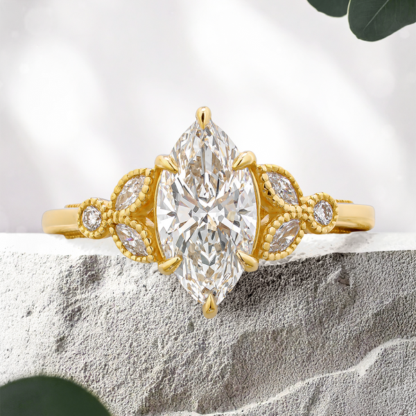 Lucce Stella Marquise Lab Diamond 1.28ct E VVS2 Ex IGI 18K Yellow Gold