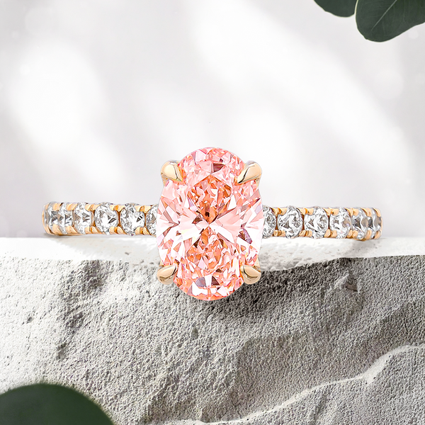 Lucce Azalea Pavé Oval Rosé Pink Lab Diamond 1.00ct Fancy Vivid Pink VVS2 Ex IGI 18K Rose Gold