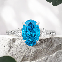 Load image into Gallery viewer, Lucce Sophia Pavé Oval Ocean Lab Diamond 1.70ct Fancy Vivid Blue VS1 Ex IGI Platinum
