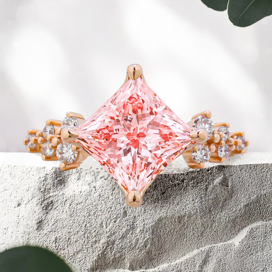 Load image into Gallery viewer, LUCCE ELLIA™ Princess ROSÉ™ Pink Lab Diamond 2.00ct Fancy Vivid Pink VVS2 18K Rose Gold
