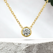 LUCCE CARLA™ Round Necklace 0.25ct Natural Diamond 14K Yellow Gold