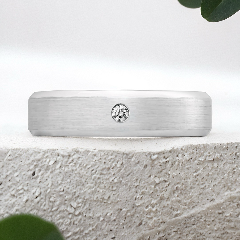 Lucce Greco Mi Brushed 5mm 0.02ct Natural Diamond 14K White Gold